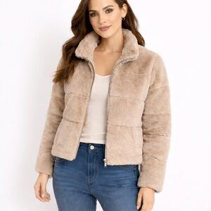YZM New York Faux Fur Puffer Jacket Beige Size M